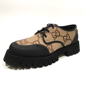 GUCCI SUPREME MACRO GG CANVAS LACE-UP SHOES -BEIGE / BLACK -MEN US 11 -NEW